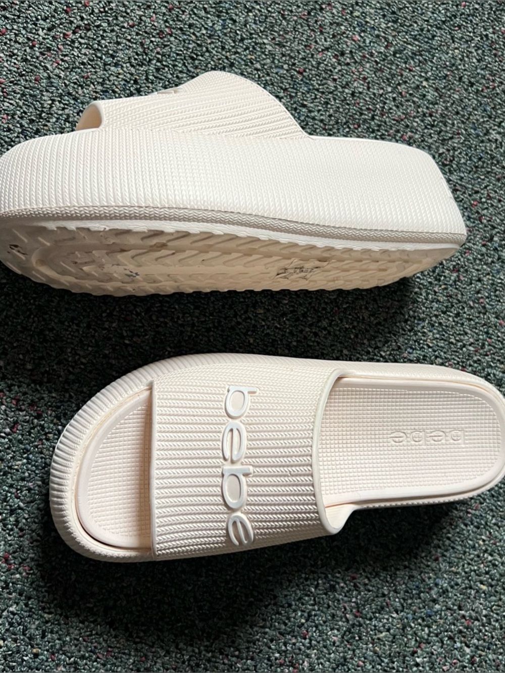 BEBE White Cream Rubber Summer Swim Platform Sandals Slides Slipper Shoes Sz 8 - Picture 12 of 16